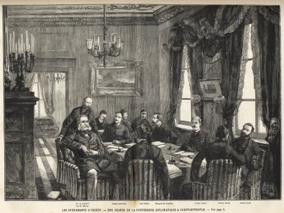 A Konstantinápolyi Európai Konferencia találkozója Szerbia-bolgár háború, Törökország - Szerb-bolgár háború - A konstantinápolyi diplomáciai konferencia ülése - 1885 - az 1886-os jeles univerzumban (Nalidov Sándor (Nelidoff) (1835-1910)) alkotó: Unknown artist