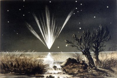 A tengerbe zuhanó meteorit. Színes litográfia a 19. század végéről alkotó: Unknown artist