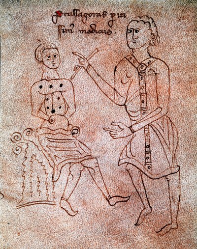 Egy neurológus egy miniatűr beteg idegrendszerét vizsgálja a „De surgia” 13. századi Velence Biblioteca Marciana kéziratból. alkotó: Unknown artist