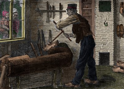 Egy szabotőr dolgozik belgiumi műhelyében, In "" Le journal de la jeunesse 1888"". alkotó: Unknown artist