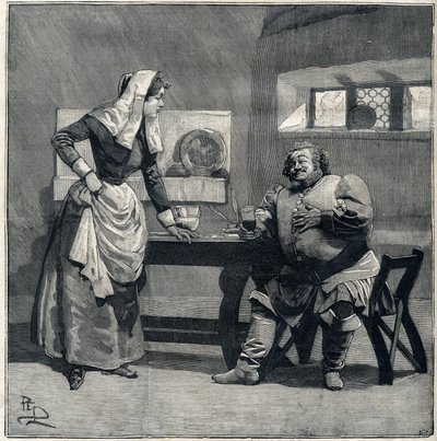 A „Falstaff” jelenete Giuseppe Verdi Opera névadójából 1893-ban készült. Metszet a „” Le Parisien”-ben” alkotó: Unknown artist