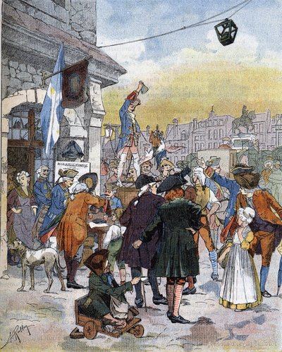 A 18. századi toborzás jelenete, a 19. század végének illusztrációja. alkotó: Unknown artist