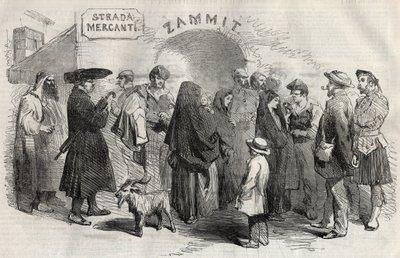 Egy utca Vallettában (Valletta), Málta szigetén (Málta) 1857-ben. alkotó: Unknown artist