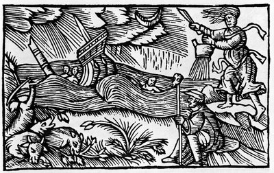 Egy boszorkány vihart kavart Olaus Magnus „Historia de gentis nortentrionalibu” című műve után, Róma 1555 alkotó: Unknown artist