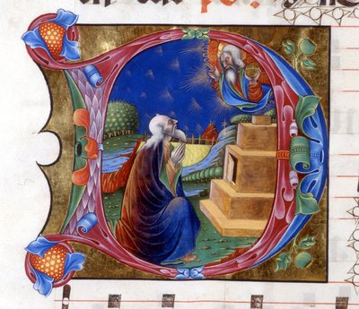 Ábrahám meghívást kapott az Úrtól, hogy hagyja el földjét. Miniatűr egy 15. századi kórusból (Szent Ágoston „civitatis”). Lodi könyvtára alkotó: Unknown artist