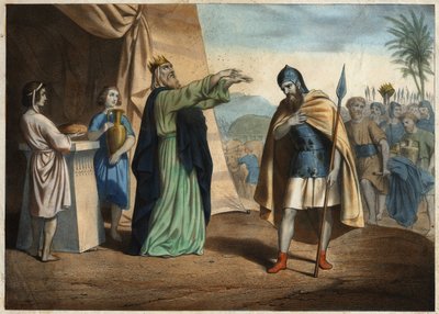A négy szikla győztesei Ábrahám megkapták Melkizedek (Melkizedek vagy Melkizedek vagy Melkisedek vagy Melki-Tsedeq vagy Melki Tsedeq), sálemi király áldását. Névtelen metszet a 19. század közepéről. alkotó: Unknown artist