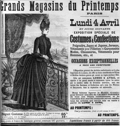 A Printemps áruházainak reklámozása Párizsban, a Le Monde Illustrée 1887-ben. alkotó: Unknown artist