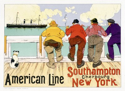 Az American Line „Southampton, Cherbourg, New York” reklámplakátja a „Pictorial Placard”-ban, Brüsszel alkotó: Unknown artist