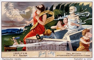 Az Aesculapus meghalt, a Jupiter robbantotta fel a halottak feltámasztását – Oxo kromolitográfiával, Liebig alkotó: Unknown artist