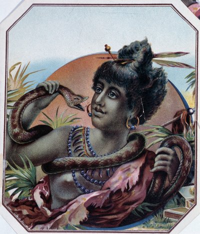 Afrikai fekete nő és kígyó - Szivardoboz címke, 19. század vége alkotó: Unknown artist