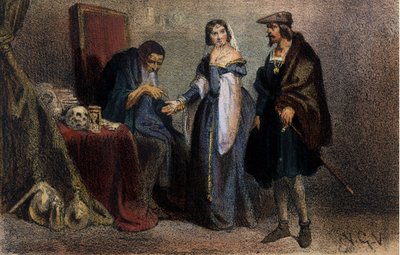 Agnes Sorel (1422-1450) (Beaute sur Marne hölgye) (Beaute-sur-Marne), „La Belle Agnes” néven ismert, VII. Károly kedvence, aki egy asztrológussal konzultál. századi metszet. Brera könyvtára. Milánó. alkotó: Unknown artist