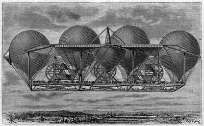 Ernest Petin feltaláló léghajóprojektje 1812-1878). Metszet a „The Journal of Youth”-ban alkotó: Unknown artist