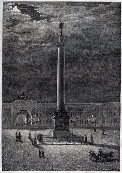 Sándor-oszlop Szentpéterváron, Oroszország - Az Sándor-oszlop Szentpéterváron - metszet 1870-ből alkotó: Unknown artist