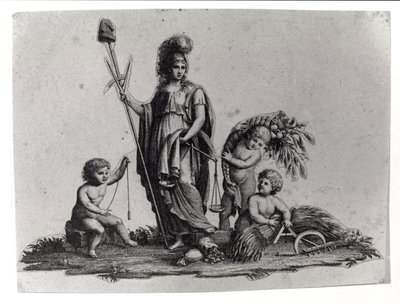 A Cisalpin Köztársaság (Cisalpina) allegóriája, amelyet Bonaparte Napóleon készített 1797.06.27-én francia mintára Olaszországban, amely 1802-ben lett Olasz Köztársaság. A Francia Köztársaság szimbólumai láthatók. Metszet Museo del risorgimento, Milánó. alkotó: Unknown artist