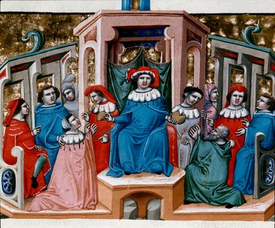 A miniatűr törvény allegóriája a Justinianus-kódexből (Codex Justinianus), I. Jusztinianus bizánci római császár (483-565) alatt kiadott törvények és intézmények gyűjteménye. alkotó: Unknown artist