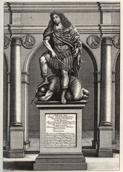 XIV. Lajos királyt (1638-1715) ábrázoló allegória, aki legyűrte ellenségeit. J. Frosne metszete 1653-ból. Magángyűjtemény. alkotó: Unknown artist