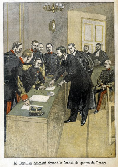 Alphonse Bertillon tanúskodott a Rennes-i Háborús Tanács előtt (Dreyfus-ügy) – a „Le Petite Journal”-ban alkotó: Unknown artist