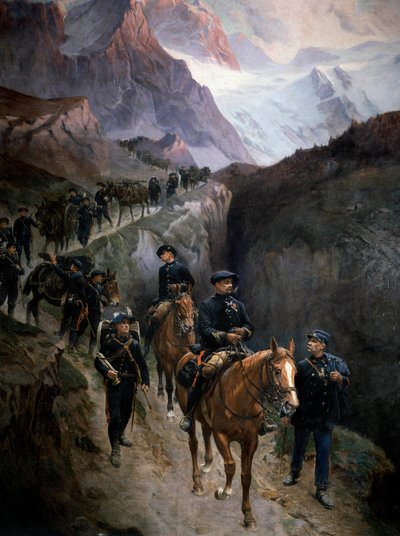 Alpesi vadászok a hegyekben 1890-ben Anonymous festmény. 1890 Párizs, Musee de l