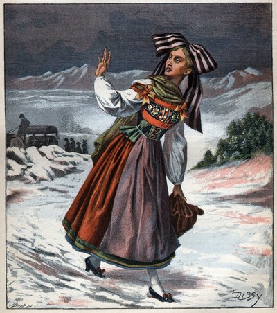 Elzászi nő regionális jelmezmetszetben 1892-ből. alkotó: Unknown artist