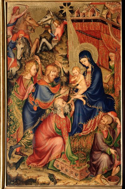 Altarolo del Bargello (Bargello oltárkép) "" A mágusok imádása "" (A mágusok imádása) Névtelen festmény a 14. századi Firenzéről, Museo Nazionale del Bargello alkotó: Unknown artist
