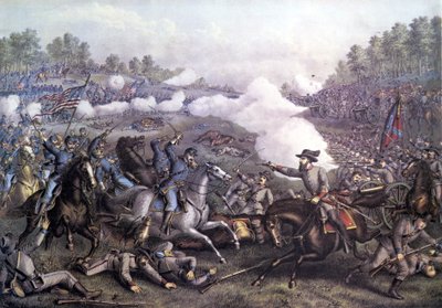 Amerikai polgárháború (1861-1865): Opequoni csata vagy Harmadik winchesteri csata, Virginia, 1864. szeptember 19.. Metszet a 19. századról. alkotó: Unknown artist