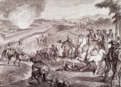 Amerikai függetlenségi háború: Pensacola ostroma és a spanyol hadsereg győzelme (19. századi metszet) alkotó: Unknown artist