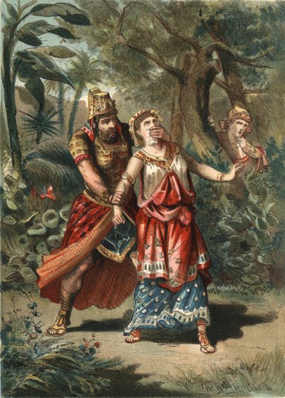 Amestrist, Xerxész perzsa király feleségét Artaynte szolgája elrabolja. Juan Justo Huguet, Molinas Hermanos szerkesztői: „A szépség kultusza” alkotó: Unknown artist