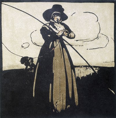 Horgászat: horgát készítő nő - naptár alkotó: Unknown artist