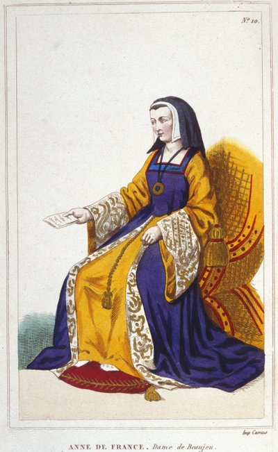 Anne de Beaujeu vagy francia Anna francia hercegnő (1460-1522). Lajos delfin idősebb lánya, a leendő XI. Lajos, férje, Pierre de Beaujeu, a királyság altábornagya segítségével uralkodott, akinek XI. őrzését bízta meg alkotó: Unknown artist