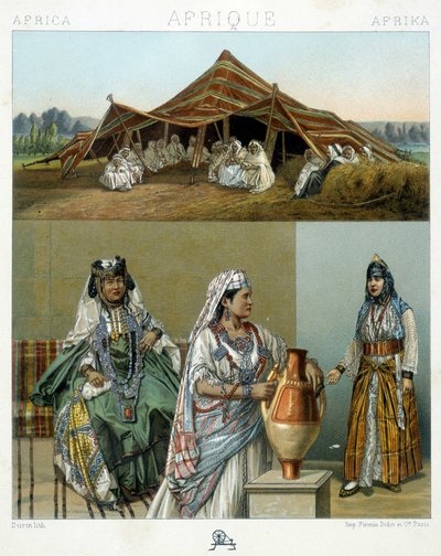 Arab sátor, algériai női jelmezek – Racinet „” Le costume historique” című könyvében alkotó: Unknown artist