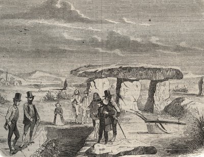 Régészeti ásatások: gall sírok felfedezése a Dolmen de la Pierre aux Fees (Pierre-aux-Fees) közelében az Oise-ban (60). Metszet 1856-ból a „Le Musee Des Sciences”-ben alkotó: Unknown artist