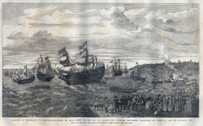 V. Frederique megérkezése Pfalzból (1596-1632) Gravesend kikötőjébe, hogy feleségül vegye Erzsébet angol hercegnőt (1596-1662), I. Jakab király (1566-1625) lányát 1612. október 16-án. James Hay üdvözölte. (Carlisle 1. grófja) (kb. 1580-16 alkotó: Unknown artist