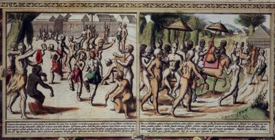Art Portugal: Luis Texeira (1602-1650) Guinea térképének őslakos részletének tánca, 17. századi metszet. alkotó: Unknown artist