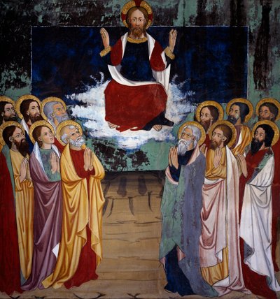 Mennybemenetele, Krisztus élete (15. század), freskók, Szent Sebestyén-kápolna, Villard-de-Lans, Rhône-Alpes, Franciaország. alkotó: Unknown artist