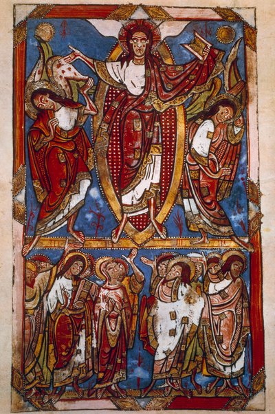 Felemelkedés. Miniatűr a „Sacramentary of Saint-Martial de Limoges” című filmben (Folio 84v), ismeretlen szerző alkotó: Unknown artist