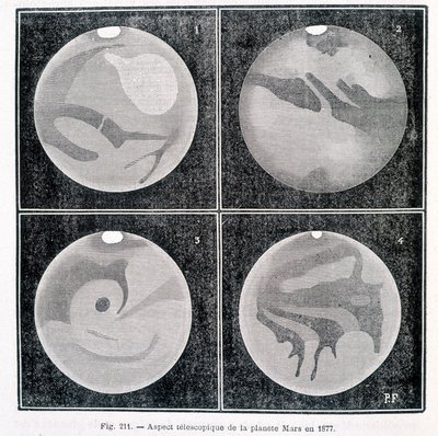 A Mars bolygó teleszkópos vonatkozásai 1877-ben – Camille Flammarion „” Popular Astronomy” című könyvében, szerk. Marpon és Flammarion alkotó: Unknown artist