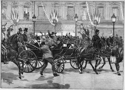 Sadi Carnot (1837-1894) köztársasági elnök meggyilkolása, az anarchista Caserio által. 1894. június 24. alkotó: Unknown artist