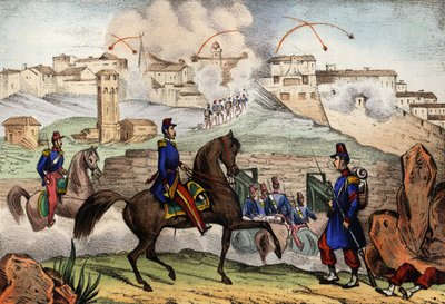 Constantine támadása Algériában, Danrémont tábornok, az Afrikai Francia Hadsereg 7 napos ostroma után, 1839. október 13-án. In „” Storia d