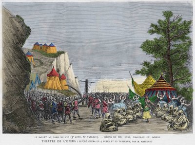 Balettjelenet a Cid katonai táborában Jules Massenet „Le Cid” című operájának illusztrációja, Pierre Corneille darabja és Guillen de Castro verse után. századi metszet alkotó: Unknown artist