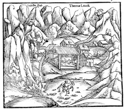 Badeni fürdő (Ausztria), 16. századi metszet. alkotó: Unknown artist