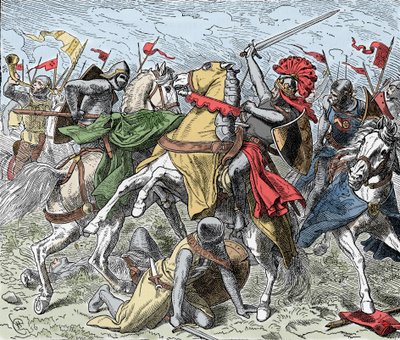 Csata az Elsteren: Sváb Rudolf halálosan megsebesült - A szászok lázadása (1073-1075): Rheinfelden Rodolf (kb. 1025-1080), Sváb hercege és a rómaiak antikja halálosan megsebesül az Elster melletti csatában, IV. Henrik csapatai ellen alkotó: Unknown artist