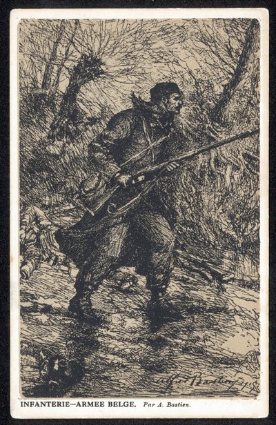 Belgium: A belga képeslapot az első világháború alatt készítették, és azért adták el, hogy pénzt gyűjtsenek a hadirokkant belga katonáknak. alkotó: Unknown Artist