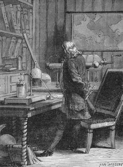 Benjamin Franklin a philadelphiai fizikai laborjában. A „tudomány albumában”, Editions Jouvet alkotó: Unknown artist