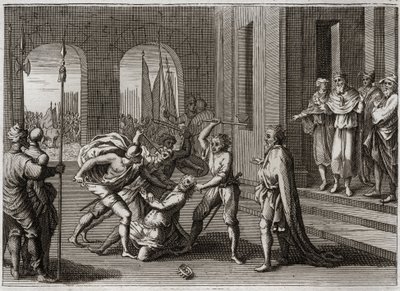 Royaumont Bibliája, Ószövetség: Agag megment. Saul Isten parancsa ellenére megmentette Agágot, az amálekiták királyát. Isten Sámuel által teszi őt tanúvá haragjáról, aki Agág megölésével helyrehozta Saul hibáját. Illusztráció 1811-ből. alkotó: Unknown artist