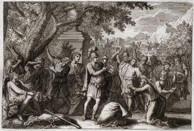 Royaumont Biblia, Ószövetség: József testvérei. József börtönbe zárja testvéreit. Illusztráció 1811-ből. alkotó: Unknown artist