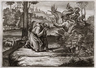 Royaumont Biblia, Ószövetség: Égő bokor. Isten az égő csipkebokor közepéből szól Mózeshez. Illusztráció 1811-ből. alkotó: Unknown artist