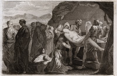 Royaumont bibliája, Ószövetség: Sara halála. Sara (Sarah) meghal. Ábrahám, hogy eltemesse, vett egy sírt Geth városából. Illusztráció 1811-ből. alkotó: Unknown artist
