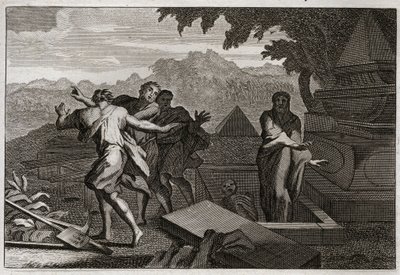 Royaumont Biblia, Ószövetség: A halál feltámad. Véletlenül egy halottat ejtettek Elizeus sírjához, és a csontjai megérintésével támadt fel. Illusztráció 1811-ből. alkotó: Unknown artist