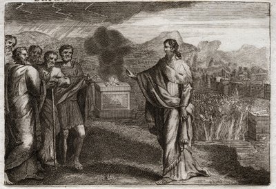 Royaumont Biblia, Ószövetség: A filiszteusok veresége. Sámuel holokausztot ajánl fel Istennek. Aztán a zsidók megvédik a filiszteusokat. Illusztráció 1811-ből. alkotó: Unknown artist
