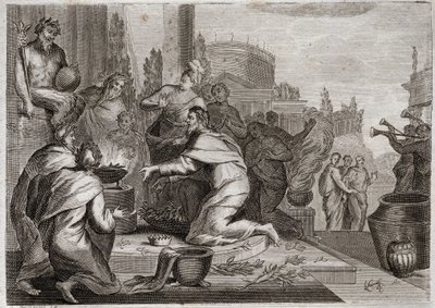 Royaumont bibliája, Ószövetség: Salamon bukása. Salamont megrontják az asszonyok, és tömjént kínál a hamis istenek bálványainak. Az ő halála. Illusztráció 1811-ből. alkotó: Unknown artist